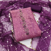 Dark Purple Printed Floral Handwork Embroidered Unstitched Suit